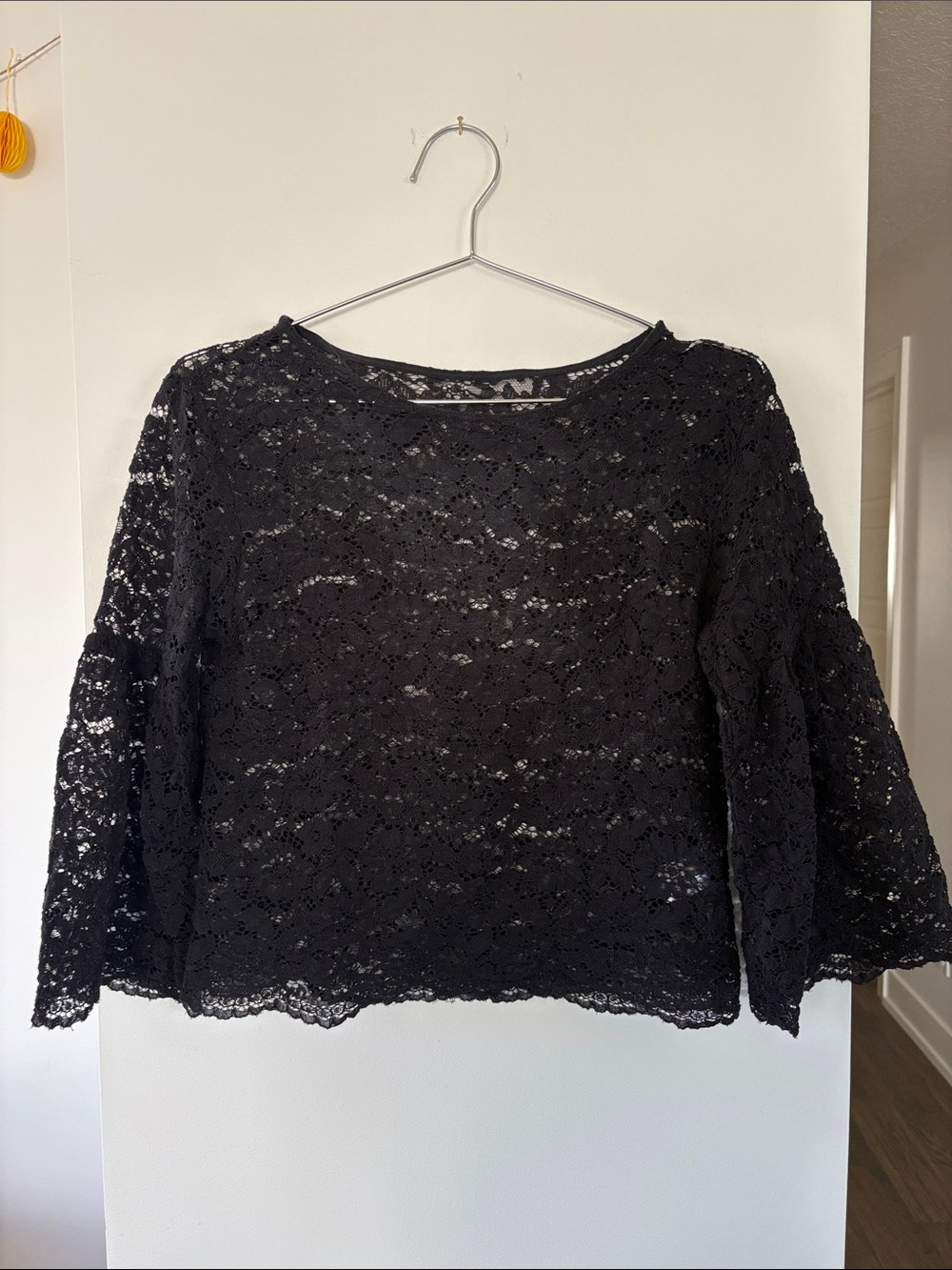 Black Lace Bell-Sleeve Women's Top